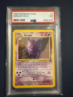 1999 Fossil Gengar Holo Rare Pokemon Card #5/62 Vintage PSA 7 NM - Image 1