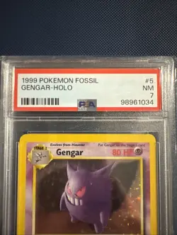 1999 Fossil Gengar Holo Rare Pokemon Card #5/62 Vintage PSA 7 NM - Image 2