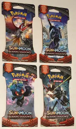 Pokemon Sun & Moon Burning Shadows Sealed Sleeved Booster Pack Set ALL 4 ARTS - Image 1