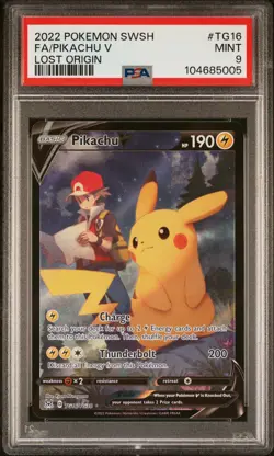2022 POKEMON SWORD & SHIELD LOST ORIGIN #TG16 FULL ART/PIKACHU V PSA 9 - Image 1