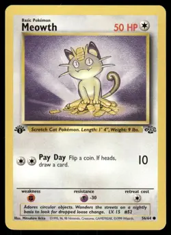 Pokemon Cards Meowth 56/64 1st Edition Jungle Common NM WEEKLY AUCTIONS - Image 1