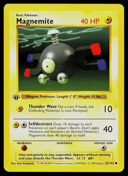 Pokemon Card - Magnemite Base Set Shadowless 53/102 1st Edition Common - Image 1