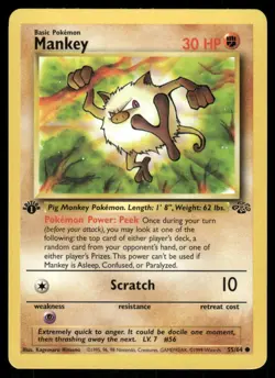 Pokemon Cards Mankey 55/64 1st Edition Jungle Common LP WEEKLY AUCTIONS - Image 1