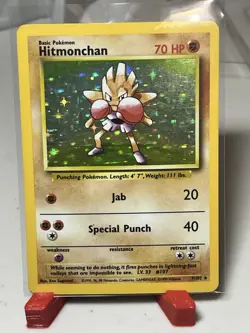Raw Vintage Pokemon TCG Hitmonchan Base Set Holo Unlimited Rare Card 7/102 LP-MP - Image 1