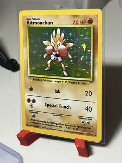 Raw Vintage Pokemon TCG Hitmonchan Base Set Holo Unlimited Rare Card 7/102 LP-MP - Image 2