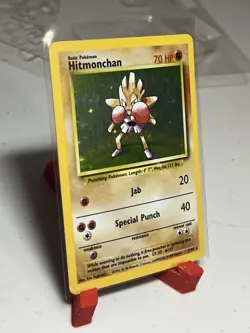 Raw Vintage Pokemon TCG Hitmonchan Base Set Holo Unlimited Rare Card 7/102 LP-MP - Image 3