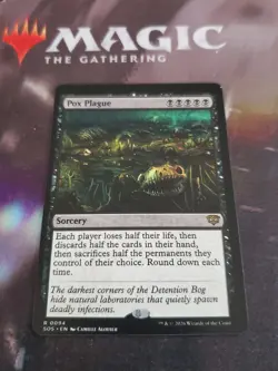 Mtg. Pox Plague. Miscut Front And Shifted Holo Stamp. Centered Back. SOS. Nm - Image 1