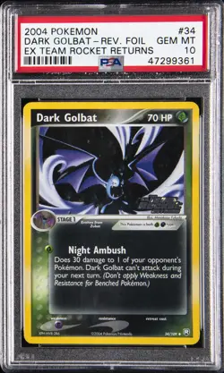 2004 POKEMON EX TEAM ROCKET RETURNS #34 DARK GOLBAT-REVERSE FOIL PSA 10 - Image 1