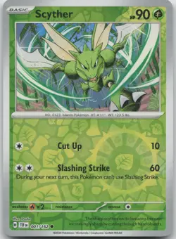 Scyther 001/162 Common Temporal Forces Pokemon Reverse Holo Near Mint - Image 1