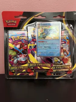 Pokemon Mega Evolution Golduck Check Lane Three Pack Booster Blister Brand New - Image 1