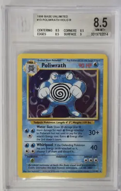 1999 Pokemon Base Unlimited Poliwrath Holo R #13 BECKETT 8.5 NM-MT+ - Image 1