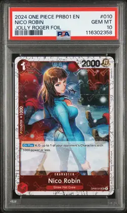 2024 ONE PIECE PRB01-PREMIUM BOOSTER JOLLY ROGER FOIL #010 NICO ROBIN PSA 10 - Image 1