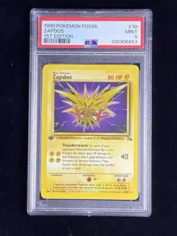 PSA 9 Zapdos #30 Pokemon Fossil 1st Edition WOTC 1999 - Image 1
