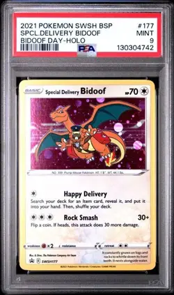 2021 POKEMON SWSH BLACK STAR PROMO #177 SPCL.DELIVERY BIDOOF-HOLO PSA 9 - Image 1