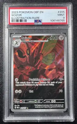 Pokemon Scizor Illustration Rare IR Full Art Holo 205/197 PSA 9 MINT Obsidian - Image 1
