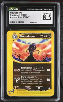 Pokemon TCG Houndoom Aquapolis Card 15/147 Regular Non-Holo Rare Cgc Psa - Image 1