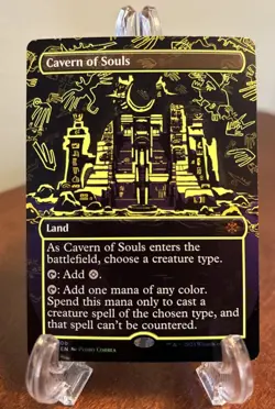 MTG Cavern of Souls Borderless Foil Neon Yellow Ink #0410b NM Unplayed Ixalan - Image 1