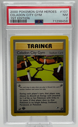 2000 POKEMON GYM HEROES #107 CELADON CITY GYM 1ST EDITION PSA 7 NM - Image 1