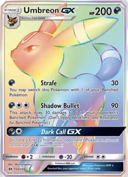 Umbreon GX Secret Rare Full Art Holo 154/149 SM Base Set Pokemon Card - Image 1