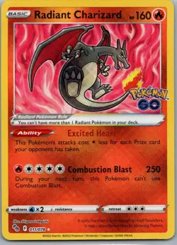 Radiant Charizard 011/078 Radiant Rare Pokemon GO Pokemon Holo Near Mint - Image 1