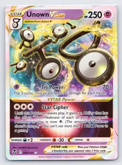 Unown VSTAR 066/195 Holo VSTAR Rare Silver Tempest Pokemon Near Mint - Image 1
