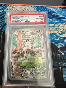 2025 POKEMON EN-PHANTASMAL FLAMES ILLUSTRATION RARE #106 MEOWTH PSA 10 - Image 1