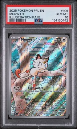 2025 POKEMON EN-PHANTASMAL FLAMES ILLUSTRATION RARE #106 MEOWTH PSA 10 - Image 3