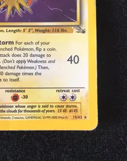 Pokemon TCG Rare Holo Zapdos Fossil 15/62 HP Condition WOTC 4th Print 1999-2000 - Image 5