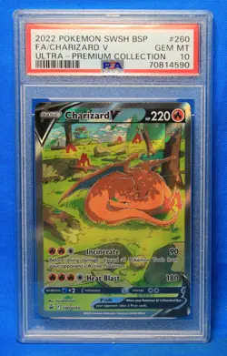 2022 POKEMON SWSH BSP # 260 FA/CHARIZARD V - HOLO PSA 10 GEM MT # 70814590 UPC - Image 1