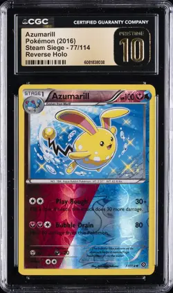 2016 POKEMON STEAM SIEGE REVERSE HOLO #77/114 AZUMARILL CGC 10 PERFECT - Image 1