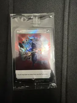 SEALED Riot Exclusive Riftbound Fist Bump Buff Double Sided Promo Card - Image 1