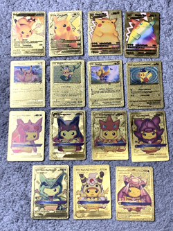 Set of 15 Pikachu & Complete 7 Card Cosplay Set Gold Foil Fan Art Cards - Image 1