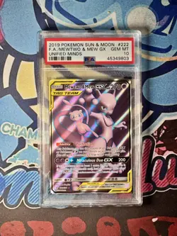 2019 Pokemon Sun & Moon FA/Mewtwo & Mew GX Unified Minds #222 PSA 10 - Image 1