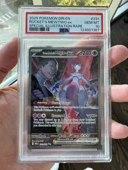 2025 POKEMON DESTINED RIVALS SPECIAL ILLUSTRATION TEAM ROCKET'S MEWTWO EX PSA 10 - Image 1