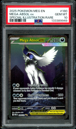2025 Pokemon Mega Evolution #180/132 Mega Absol Ex Spec Illustration Rare PSA 10 - Image 1