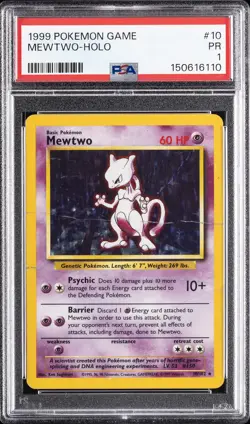 1999 POKEMON GAME #10 MEWTWO-HOLO PSA 1 - Image 1