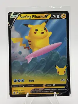 2021 Pokemon SWSH Celebrations Surfing Pikachu V #008/025 - Image 1