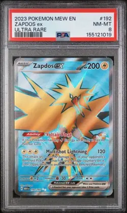 2023 POKEMON MEW EN-151 #192 ZAPDOS ex ULTRA RARE PSA 8 - Image 1