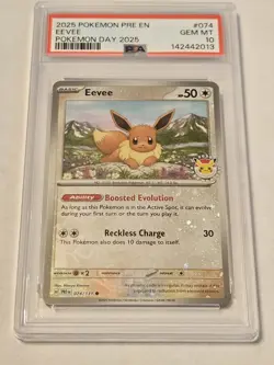 2025 POKEMON PRE EN-PRISMATIC EVOLUTIONS POKEMON DAY 2025 #074 EEVEE PSA 10 - Image 1