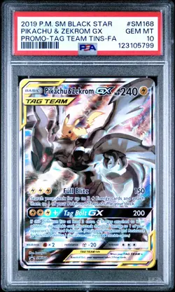 2019 POKEMON SM BLACK STAR PROMO #SM168 FULL ART/PIKACHU & ZEKROM GX PSA 10 - Image 1