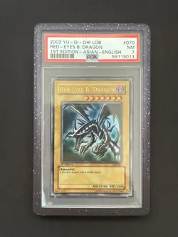 2002 YU-GI-OH! RED EYES BLACK DRAGON LOB-070 1ST EDITION CARD PSA 7 - Image 1