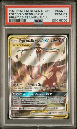 Espeon & Deoxys GX Tag Team SM240 Pokemon PSA 10 GEM MINT Tag Team Power Coll. - Image 1