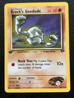 Pokemon 1st First Edition Gym Challenge #68 Brock's Geodude LP WOTC Vintage - Image 1