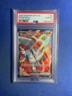 PSA 10 RESHIRAM EX 158 2025 POKEMON WHT EN-WHITE FLARE ULTRA RARE - Image 1