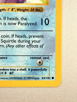 Pokemon TCG Squirtle 63/102 Base Set Shadowless 1st Ed 40 HP Regular Arita - Image 5
