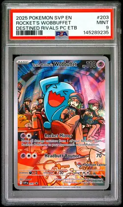 2025 POKEMON SVP EN-SV BLACK STAR PROMO #203 TEAM ROCKET'S WOBBUFFET PSA 9 - Image 1