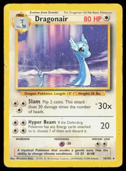 DRAGONAIR 18/102 VINTAGE RARE BASE SET UNLIMITED POKEMON HP-DM - Image 1