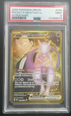 2025 POKEMON EN DESTINED RIVALS HYPER RARE #240 TEAM ROCKET'S MEWTWO EX PSA 9 - Image 1