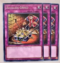 Yugioh! 3x Reckless Greed TAMA-EN057 Rare 1st Ed NM - Image 1
