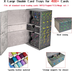 Card Deck Box for 200+ Sleeved Cards, Laser Leather Trading Card Storage Case wi - Image 4